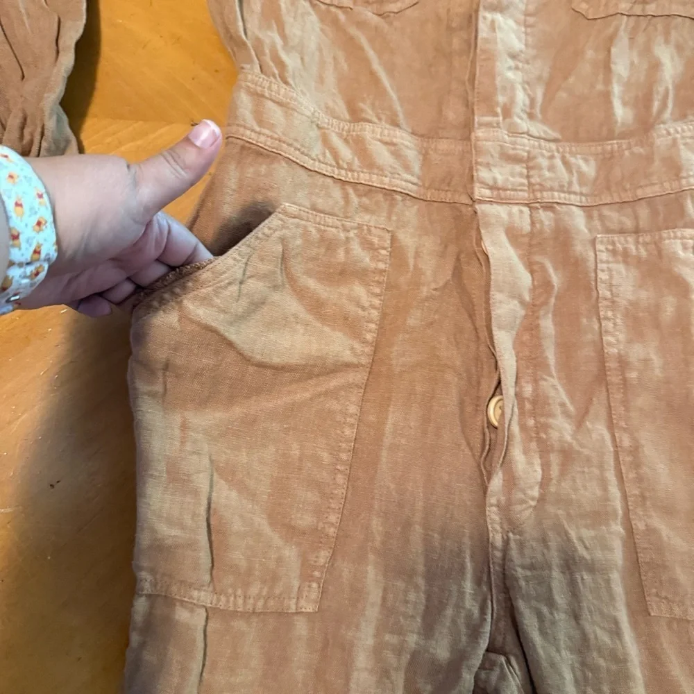 MATE the Label Long Sleeve Linen Jumpsuit Boilersuit Light Brown Sz XS Relaxed - Picture 8 of 16